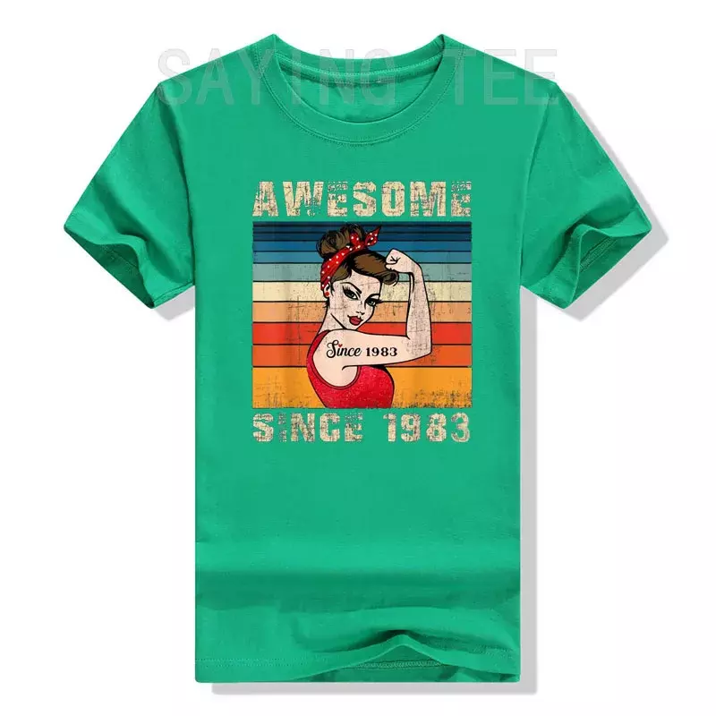 Womens 41 Year Old Awesome Since 1983 41th Birthday Gifts Novelty T-Shirt Graphic Tee Y2k Top Born In 1983 Short Sleeve Blouses