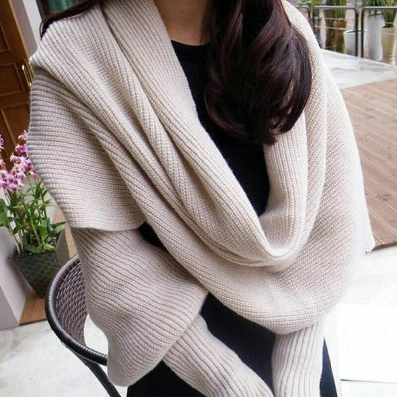 10 Colors Women Knitted Sweater Tops Scarf with Sleeve Wrap Winter Warm Shawl Scarves Sweaters