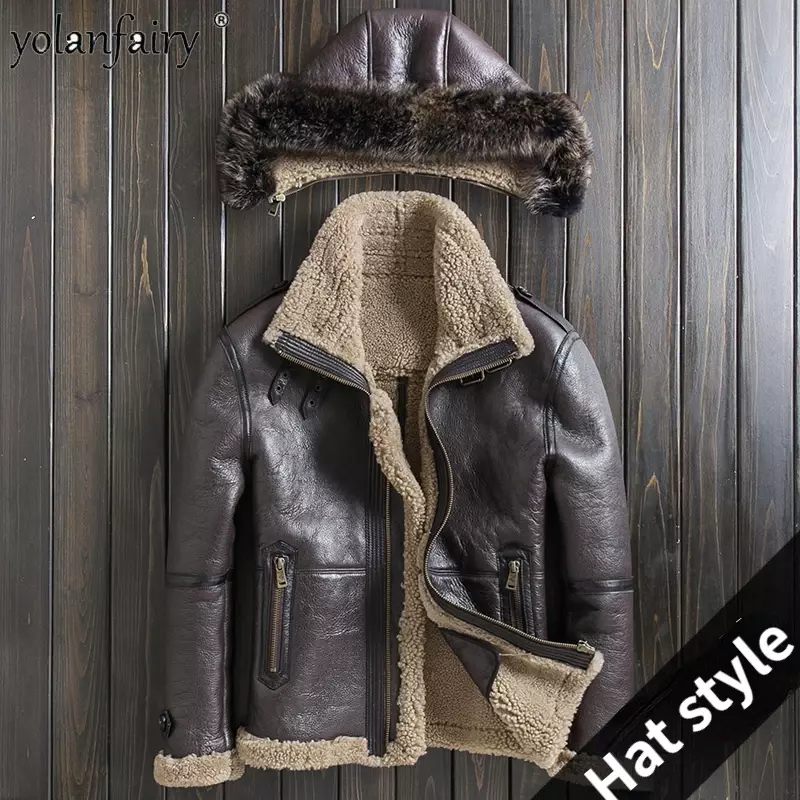 Jaket kulit asli untuk pria, mantel kulit asli kerah Flip besar pendek, jaket bulu Narutal baru musim dingin untuk pria