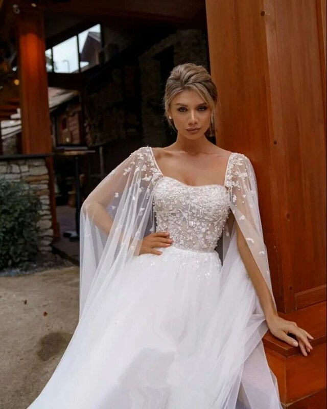 LAYOUT NICEB Ivory Princess Wedding Dresses With Cape Tulle Backless Sexy Boho Bride Gowns Vestidos de novia Party
