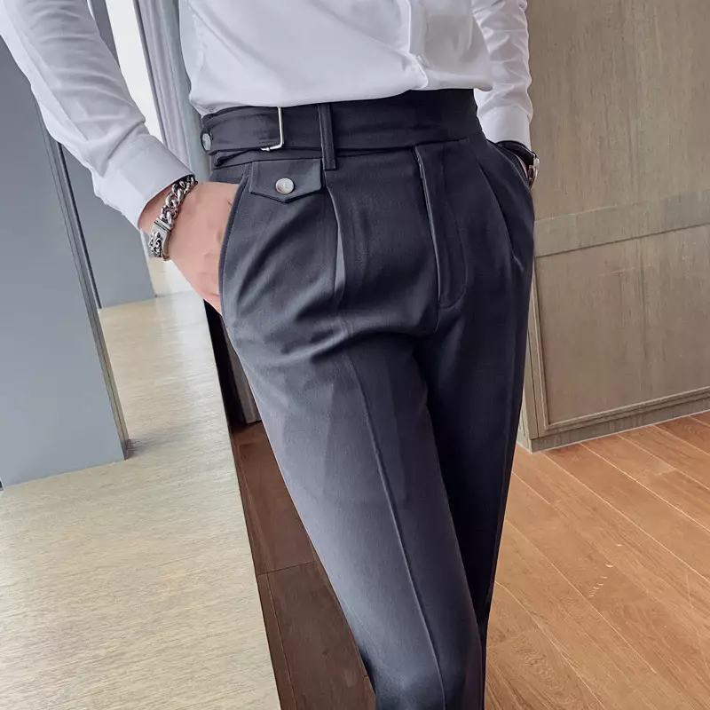 Pantalon droit slim style britannique pour homme, vêtement formel décontracté, nouvelle collection 2023