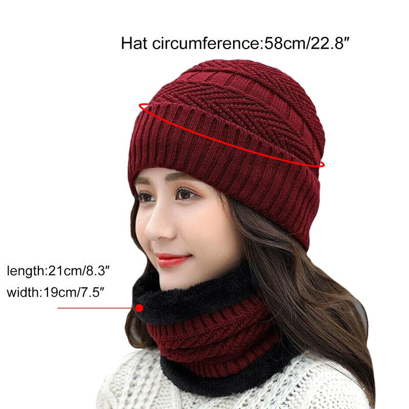 女性用のウールとニットのビーニーの帽子,冬用の厚手の帽子,防風性と首のスカーフ,暖かい,新しい,2023