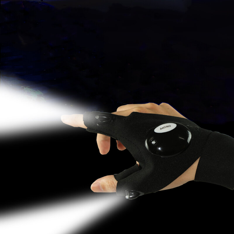 ชาร์จ USB สายตกปลาตกปลากลางแจ้งถุงมือครึ่งนิ้ว Night Light ถุงมือตกปลากันน้ำไฟฉาย LED เครื่องมือกู้ภัย