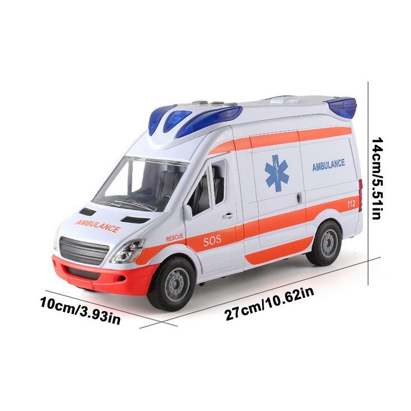 Brinquedo de carro de ambulância com luzes e som, maca veicular incluída, diversão e educação para meninos e meninas, crianças 3-8 anos