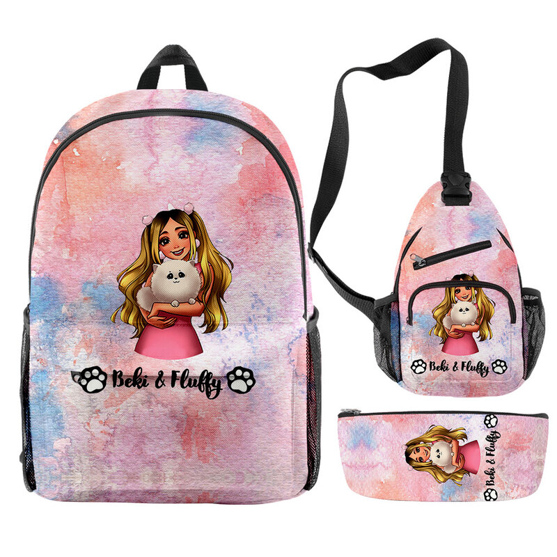 Classic Novelty Funny Anime Beki Fluffy 3D Print 3pcs/Set pupil School Bags Trendy Travel Laptop Backpack Chest Bag Pencil Case
