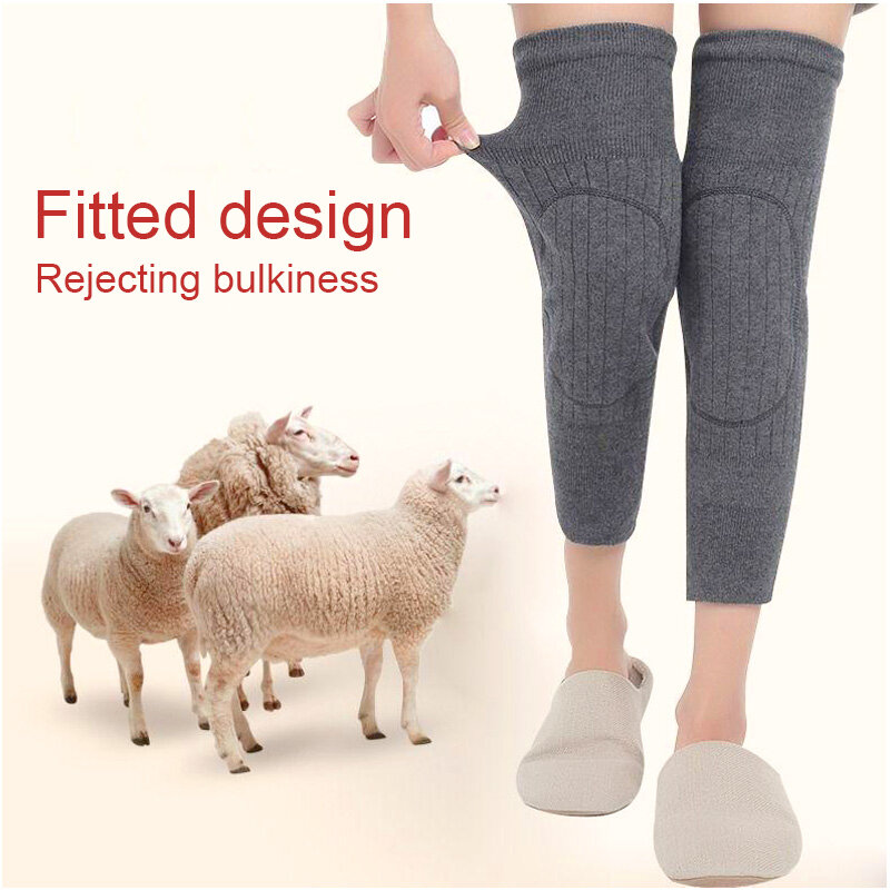 1 Pair Double Thick Cashmere Knee Pads Winter Men And Women Warm Non-slip High Elasticity Durable Wind And Cold Protective Gear