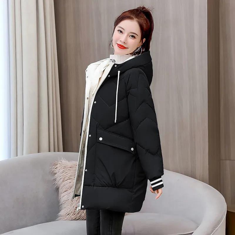 Abrigo de plumón de algodón con capucha para mujer, parka gruesa de estilo medio, a la moda, novedad de 2023