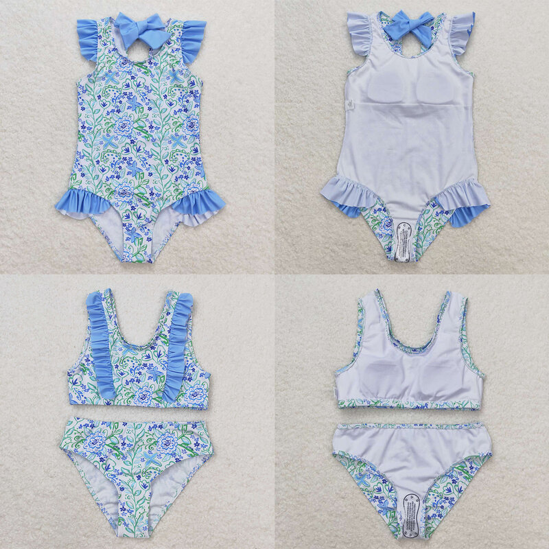 Conjunto de Bikini sin mangas para bebé y niña, traje de baño de dos piezas con estampado Floral, pantalones cortos, ropa de verano, venta al por mayor