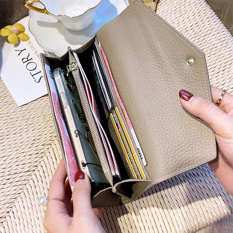 Fashion Custom Initial Long Wallet For Woman Genuine Leather Luxury Brand Card Holder Envelope Lady Phone Coin Purse Card Wallet