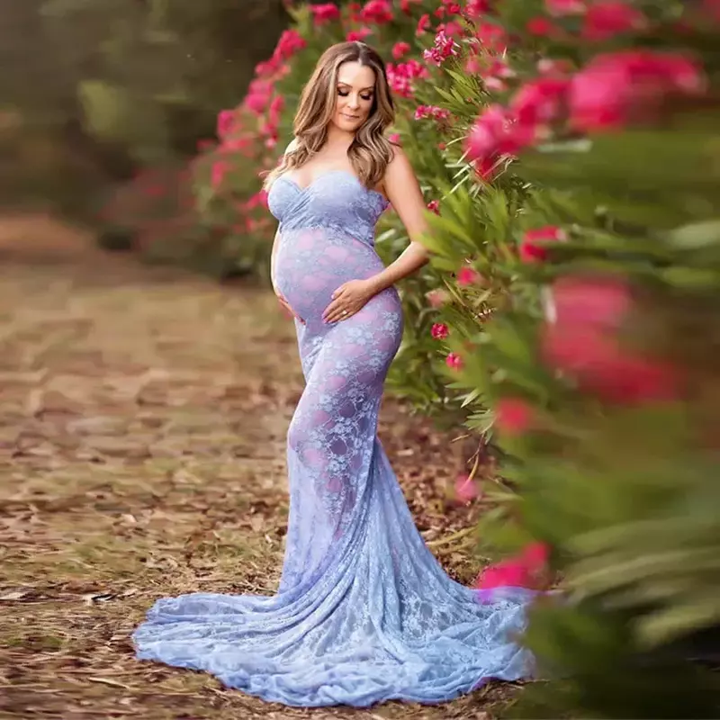 Vestidos de maternidad sexys de encaje, accesorios de fotografía, vestido largo elegante para el embarazo, maxivestido sin hombros para sesiones fotográficas de mujeres embarazadas