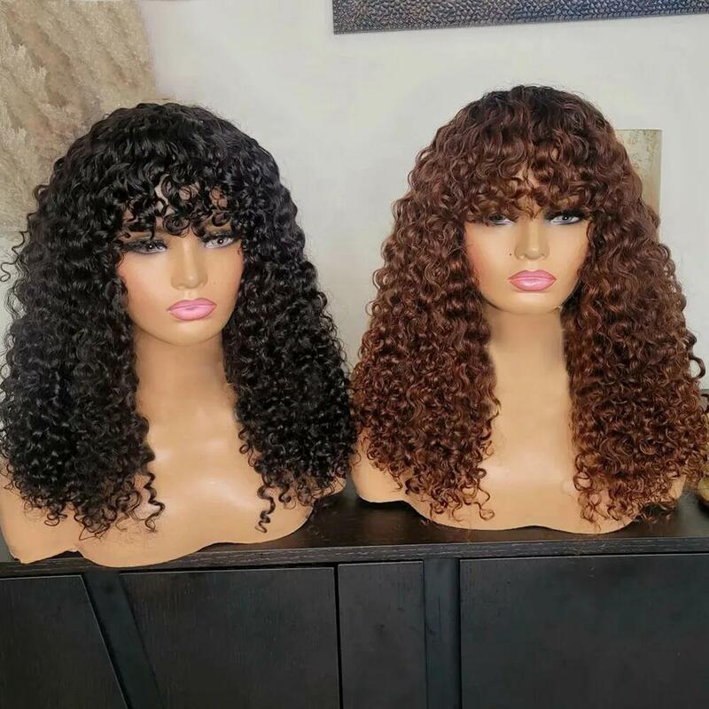 Soft 26inch 180Density  Long Natural Black Kinky Curly Machine With Bangs For Women Babyhair Preplucked Heat Resistant Glueless