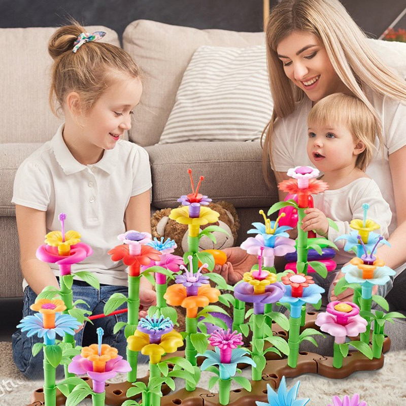Juego de construcción de bloques de interconexión coloridos creativos para niñas, set de 109 piezas, juguetes educativos para arreglos florales