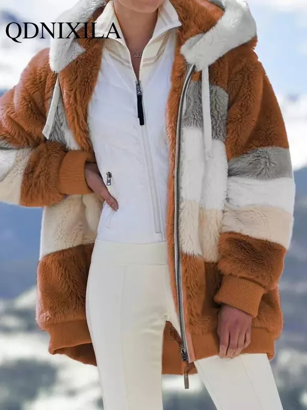 Sweat à capuche zippé en peluche pour femme avec poche, sweat-shirt surdimensionné, sweats à capuche chauds, veste adt, vêtements d'automne et d'hiver, nouveau