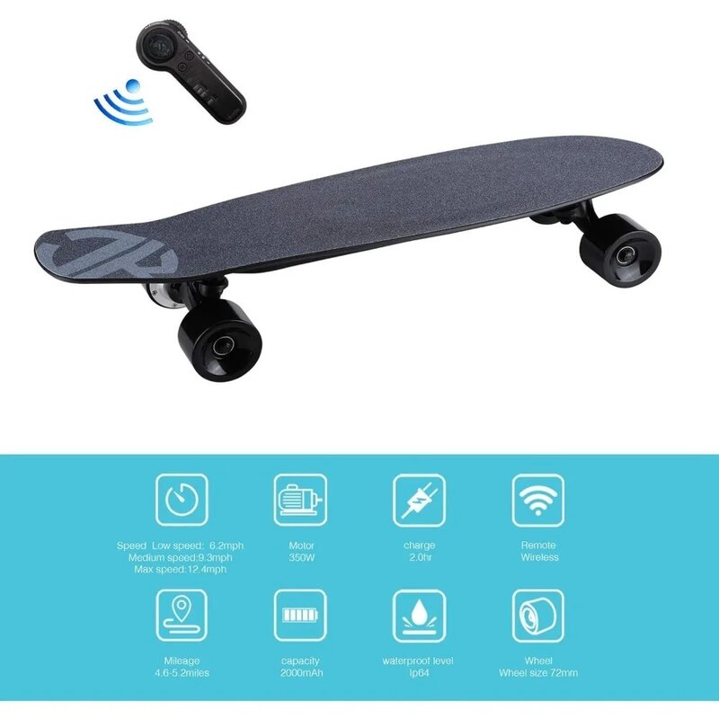 Electric Skateboard with Remote Control,350W Hub-Motor,12.4 MPH Top Speed,5.2Miles Range,3 Speeds Adjustment,Electric Skateboard