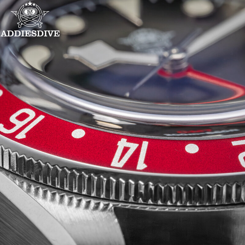 ADDIESDIVE Men's GMT Watch 316L Stainless Steel Reloj 200M Waterproof  Bubble Mirror Glass BGW9 Super Luminous Quartz Watches