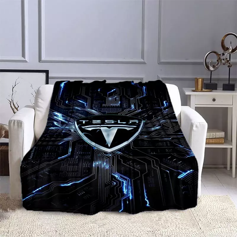 T-Tesla 3D printed flannel blanket, home office leisure sofa blanket, multi-functional travel warmth blanket, gift blanket