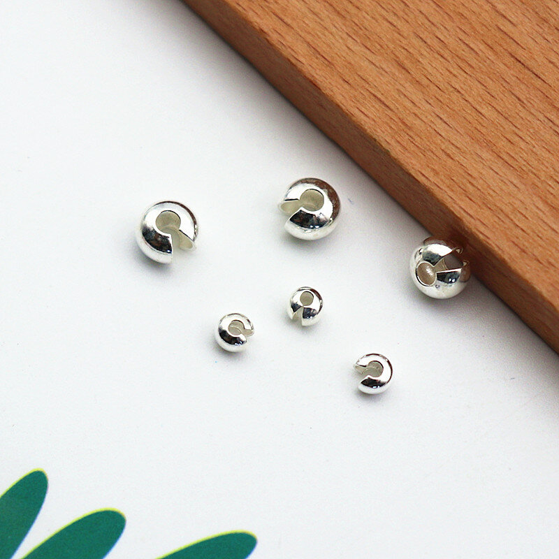 925 Perak Murni Penutup Bulat Manik Crimp Spacer Beads End Beads Stopper DIY Aksesori untuk Pembuatan Perhiasan