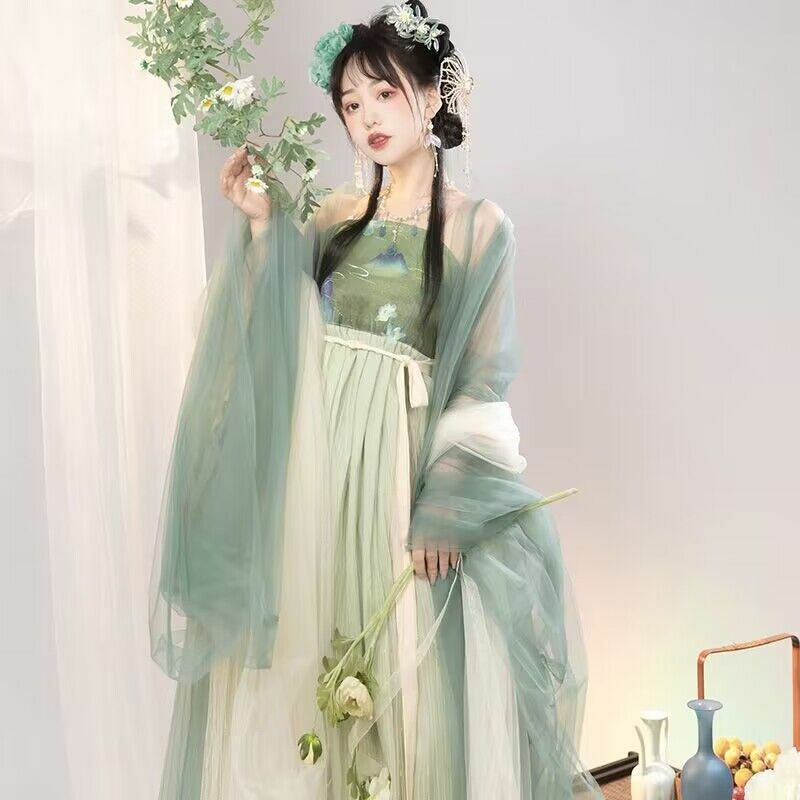 Vestido tradicional Hanfu para mujer, traje chino antiguo, traje de Cosplay de carnaval, conjunto de fiesta, verde y azul
