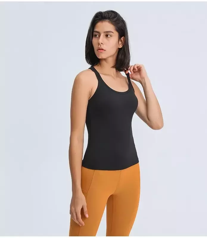 Lemon Women Racerback Yoga Tank Top Built In Sports Bra Padded Sleeveless Workout Shirts Naked Feeling Fitness Running Gym Tops