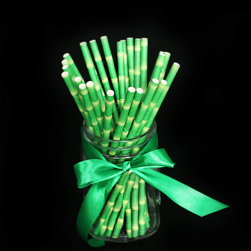 Kitchen Barware Bar Accessories Green Bamboo Decoration Disposable Drinking Paper Straw For Wedding Party Birthday Decoration