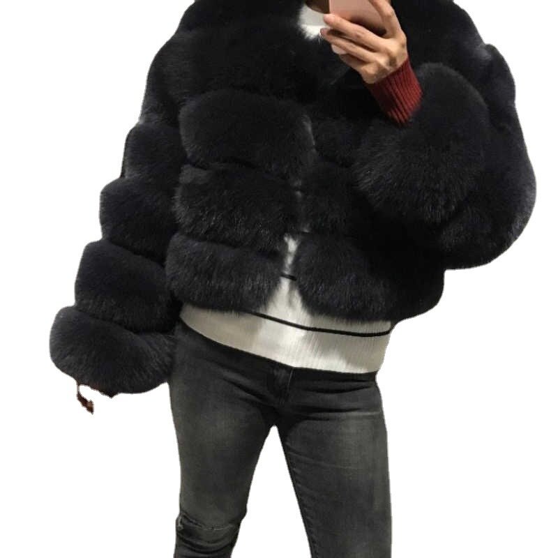 Winter Neue Mode Frauen Faux Pelzmantel Weibliche Schwarz Elegante Flauschigen Dicke Warme Künstliche Fuchs Pelz Jacke Oberbekleidung