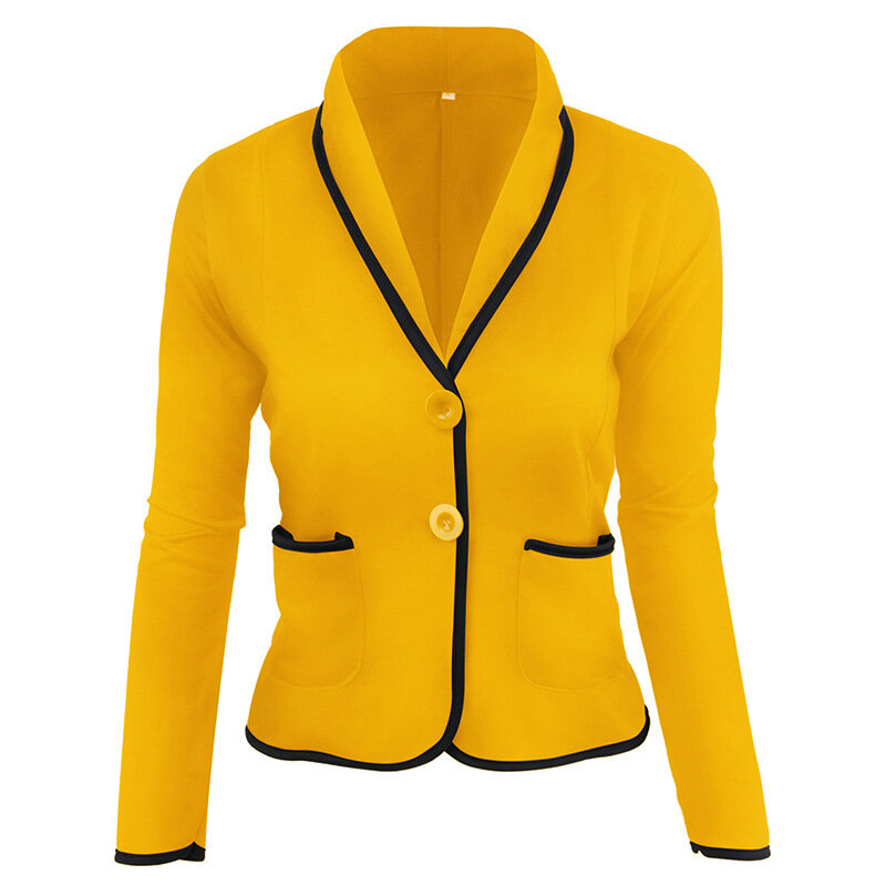 Chaqueta corta de algodón con solapa para mujer, Blazer informal de color amarillo con botonadura única, trajes de trabajo de oficina, talla grande, S-6XL, 2023