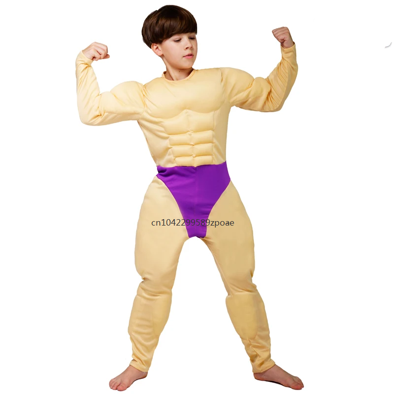 Macacão muscular para adultos e crianças, Purim Cosplay, Role Play Halloween, roupas musculares fortes, roupas de menino