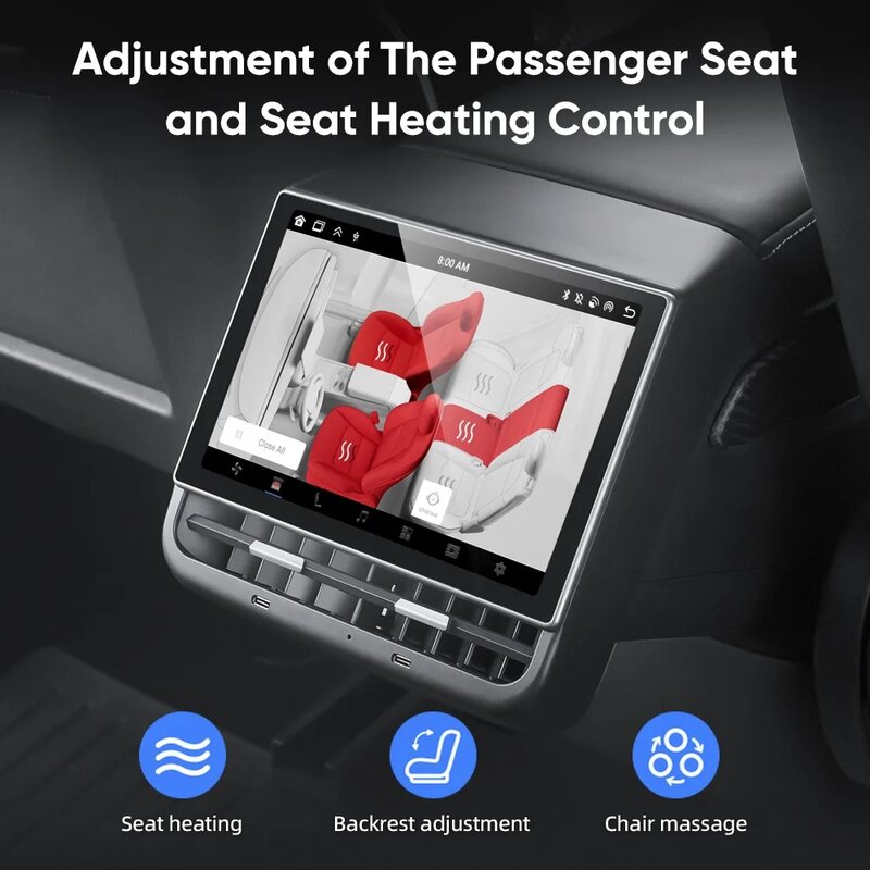 SATONIC layar hiburan belakang, layar 8.66 inci Android 12 tampilan instrumen untuk Tesla Model 3 Y 64G nirkabel Android Auto