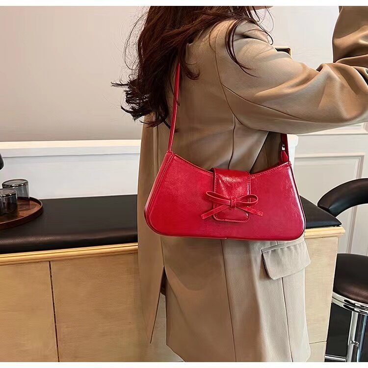 Małe torby pod pachę z kokardą dla kobiet 2024 Y2K koreańska moda Pu skóra kobieca torba na ramię torebki i portmonetki Y2K