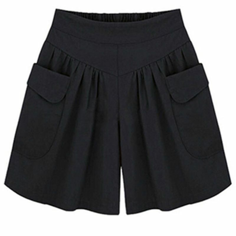 Pantalones cortos informales holgados con pliegues para mujer, ropa básica de Color sólido, bolsillos coreanos empalmados, pantalones cortos de pierna ancha de cintura alta de verano