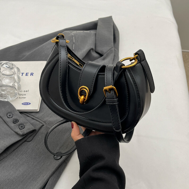 Sadel tas bahu tunggal untuk wanita, tas tangan selempang ketiak kecil kulit tren desainer 2024, tas bahu tunggal untuk wanita