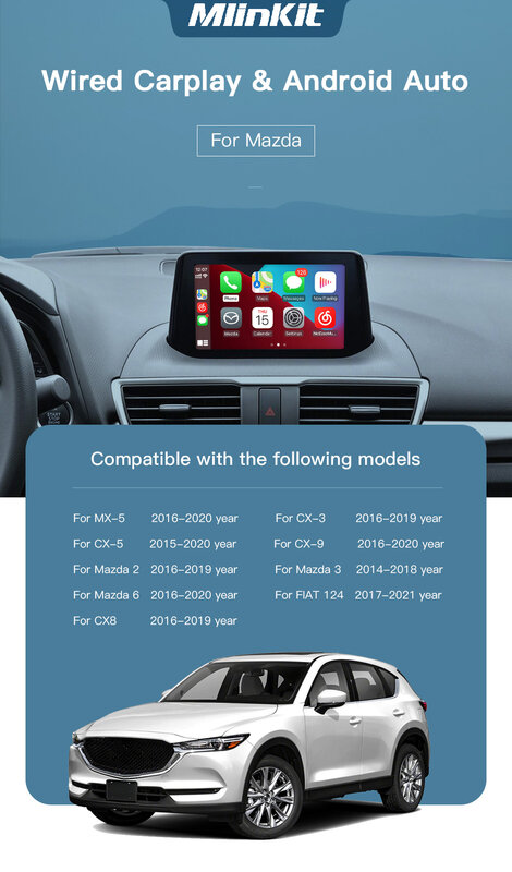 เหมาะสำหรับ Mazda Retrofit และอัพเกรด Apple Carplay และ Android Auto Mazda2 mazda3 mazda 6CX3CX5CX8CX9 TK78-66-9U0C Hub C922-V6-605A