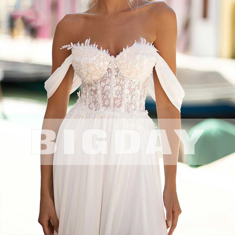 Женское шифоновое свадебное платье, элегантное ТРАПЕЦИЕВИДНОЕ кружевное платье с открытыми плечами и открытой спиной, со шлейфом