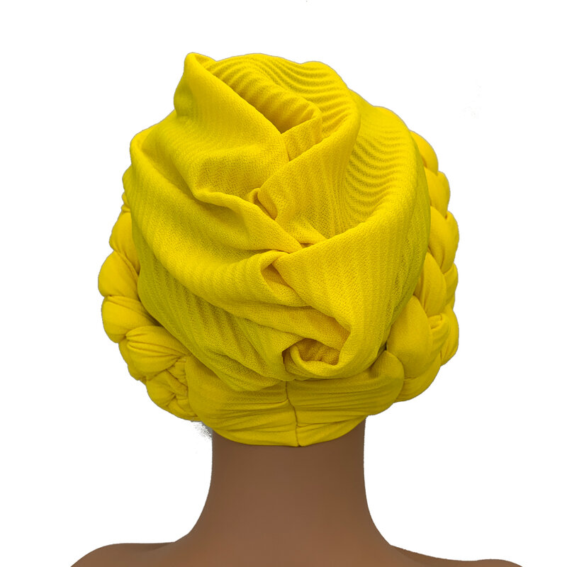 Double Braid Women's Halo Turban Cap Diamonds Flower Deco African Head Wraps Soft Headscarf Bonnet Nigeria Headtie
