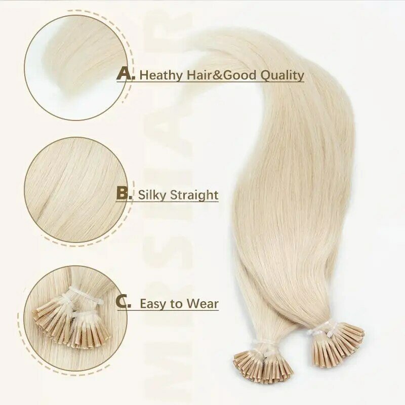 Ekstensi rambut pirang putih #1001 I Tip Microlink manik-manik rambut manusia alami asli mesin kapsul fusi dingin rambut Remy