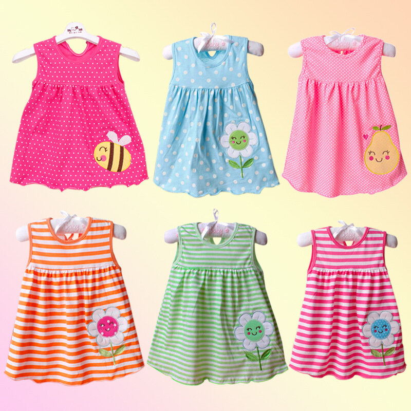 Vestido infantil de algodão princesa, vestido de bebê, roupa infantil, top feminino, bordado, verão, 0-1Y, 2Y