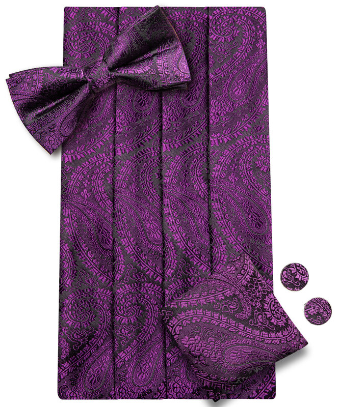 بيزلي كوميربوند للرجال ، طقم ربطة عنق ، مشد بدلة رسمية ، حزام مرن لحفل الزفاف ، مصمم فاخر بربطة عنق ، أرجواني