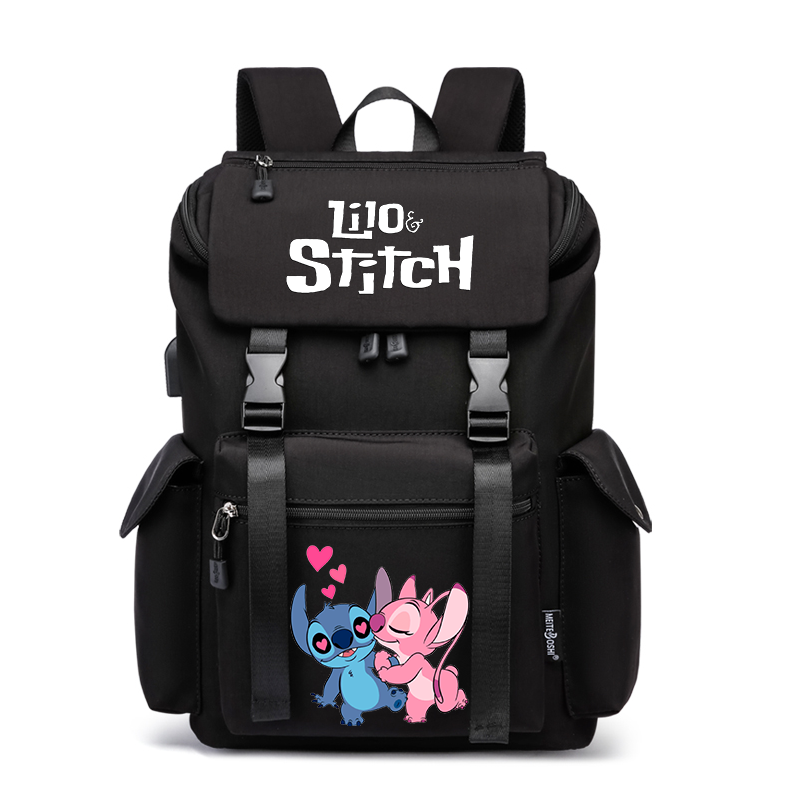 Школьный портфель Disney Lilo Stitch с USB-зарядкой, вместительные сумки для книг, водонепроницаемый дорожный Повседневный ранец для ноутбука для подростков, женщин и мужчин