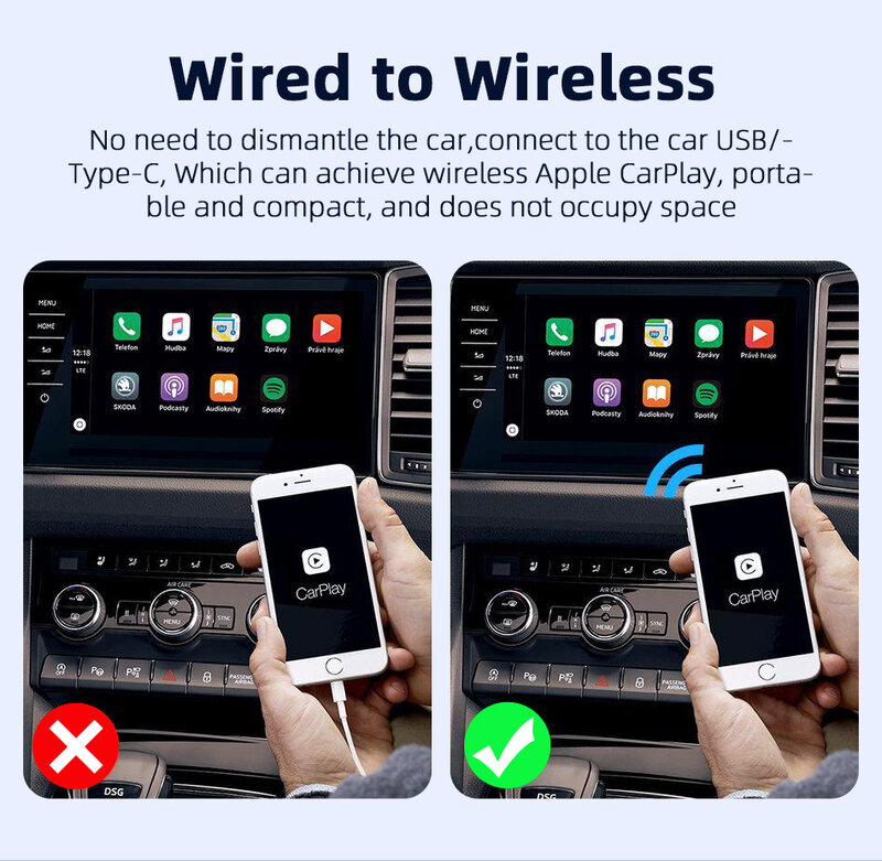 Mini Universal Wireless Carplay Box iPhone RGB Licht für Audi Toyota Mazda Nissan Chevrolet Suzuki Subaru Kia Ford Skoda Hyundai