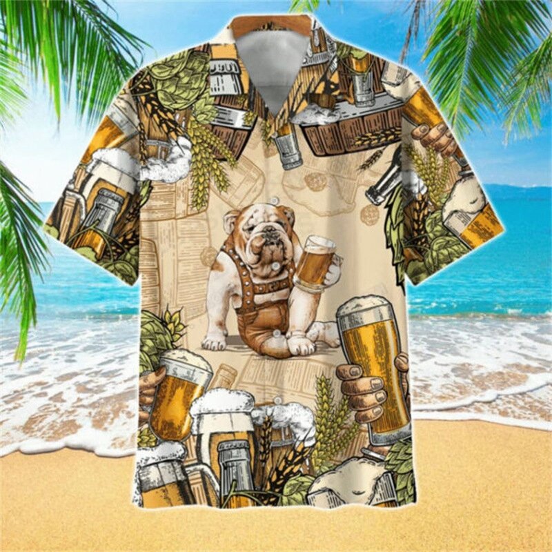 Рубашка мужская с 3D-принтом в виде попугая, Повседневная модная Гавайская пляжная блузка, с коротким рукавом, с лацканами, для мальчиков