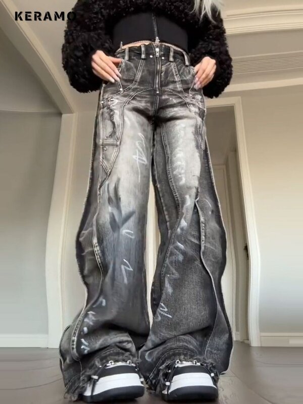 Прямые джинсовые брюки-багги Y2K с широкими штанинами, женские Модные Винтажные повседневные брюки в стиле 1920-х, женские джинсы в стиле ретро с высокой талией