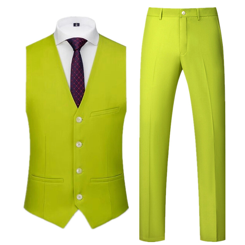 Conjuntos de colete sem mangas V masculino, vermelho brilhante, calças, verde, cinza, preto, branco, roxo, colete e calças, tamanho asiático 6XL