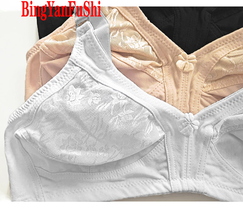 Seamless White Black Khaki Lace Bra Full-Coverage Big Cup C D E F G Support Push Up Bras For Women Sexy Comfort Cotton BHS C02
