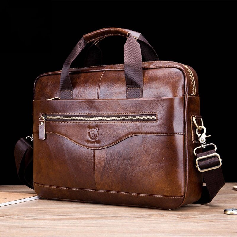 Портфель мужской из натуральной кожи, сумка-мессенджер на плечо для ноутбука 14 дюймов, офисный деловой саквояж