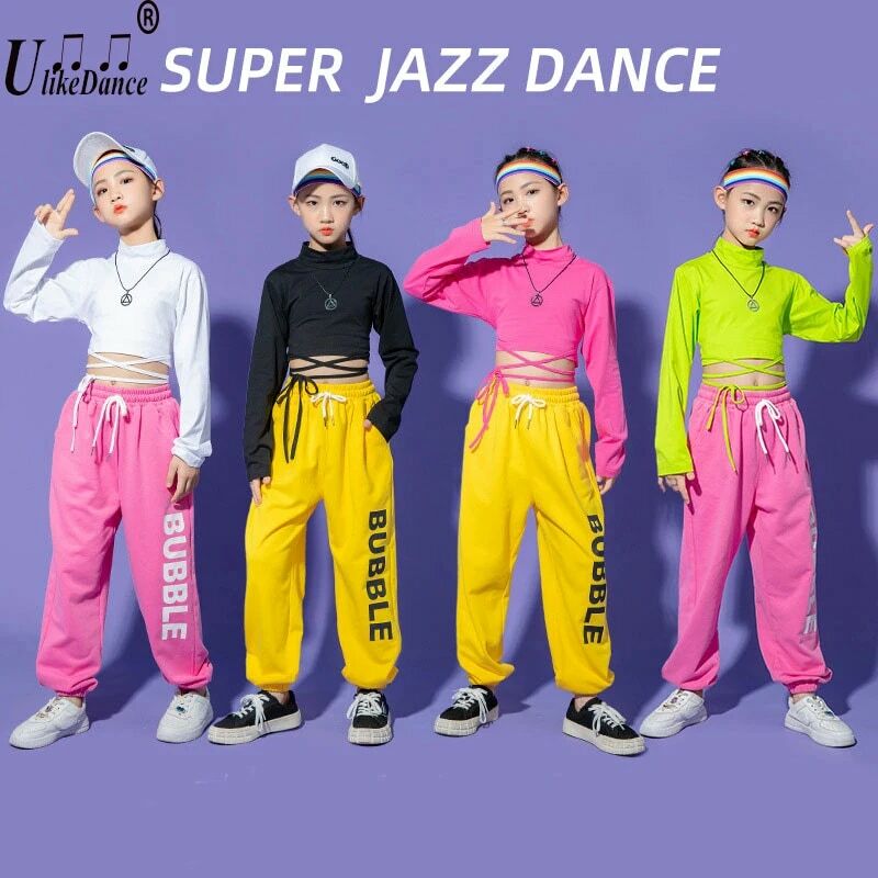 Детская Одежда для танцев в стиле хип-хоп, карнавальные наряды, кроп-топ, штаны для бега, костюм для фотографий, одежда для сценического шоу
