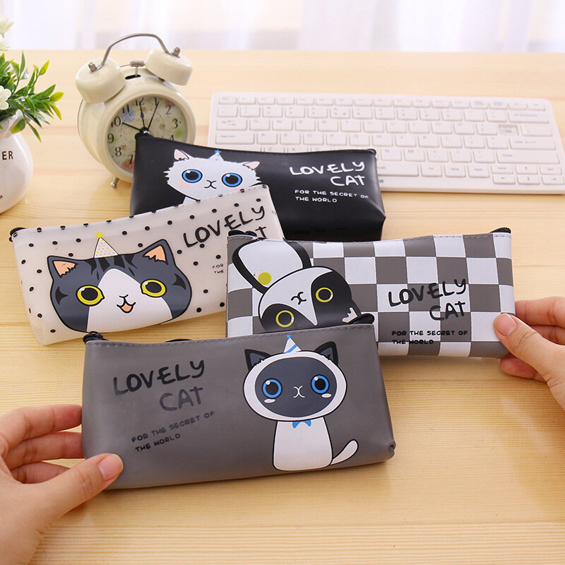 Kawaii Cat School Pencil Bags Cute Silicone Waterproof Pencil Case For Girls Kids Gift Korean Stationery Office School Supplies