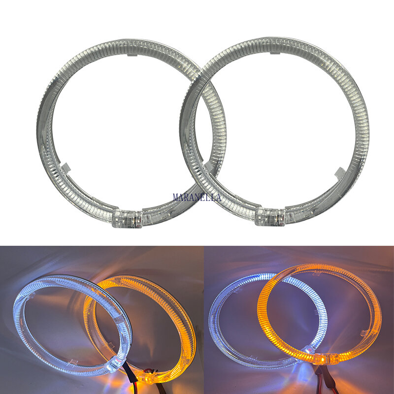 화이트 옐로우 듀얼 컬러 LED 가이드 엔젤 아이 라이트 서클 링 LED 헤드라이트 안개등, 더블 라이트 렌즈, 80mm, 95mm, 105mm, 110mm, 2x