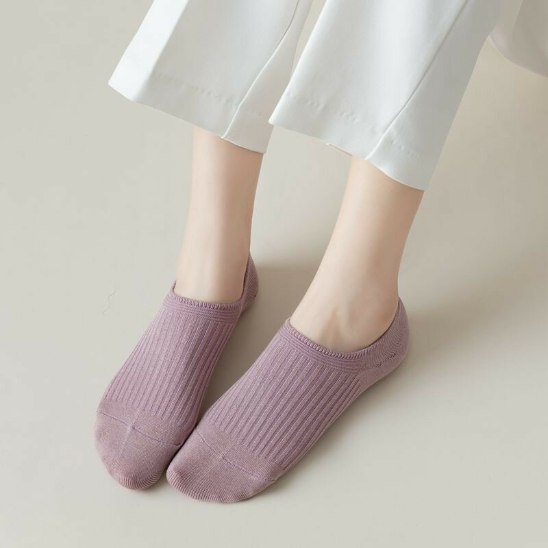 Женские короткие носки, двойная игла, кремово-желтые невидимые носки, простые Нескользящие удобные дышащие женские носки-лодочки G111