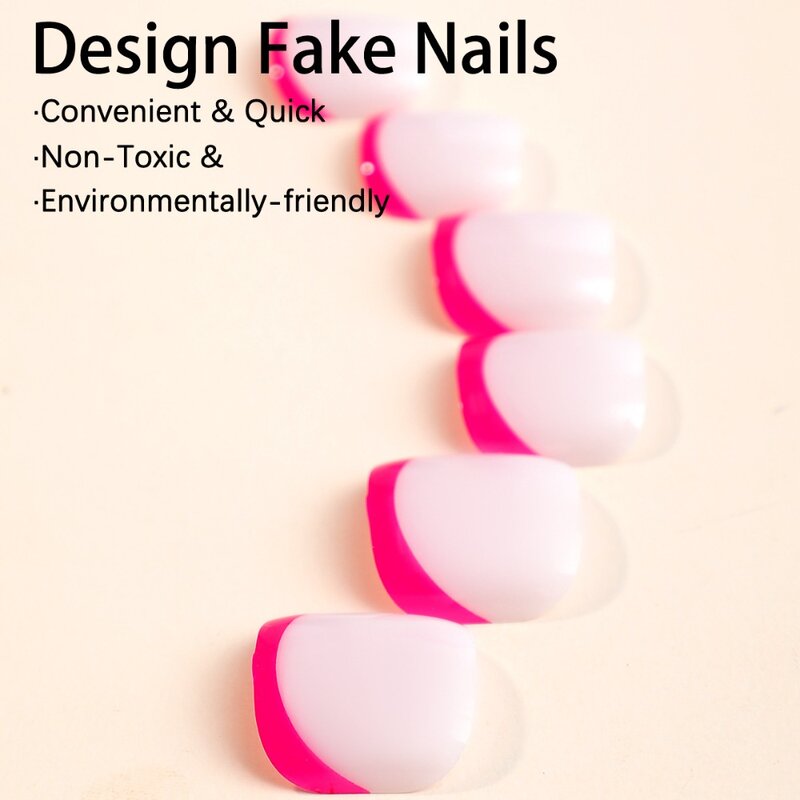 24pcs/set Fake Toenails Full Cover Short Square French With diamond Toe Nails Foot Nails Tips for Women Girls Press on Nails