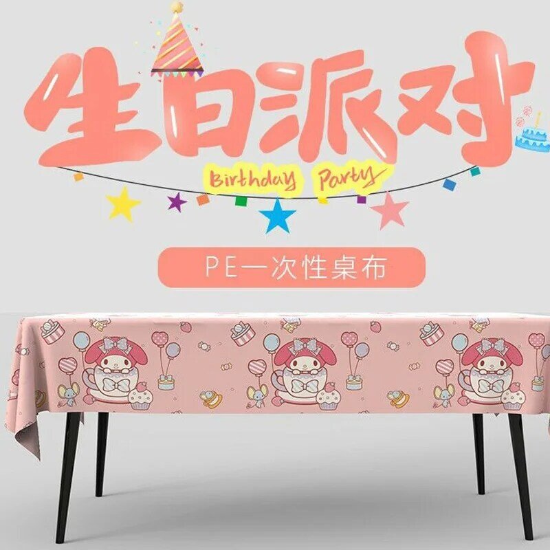 Sanrio ผ้าปูโต๊ะแบบใช้แล้วทิ้งลายเมโลดี้สำหรับตกแต่งวันเกิดของเด็กการตกแต่งฉากปาร์ตี้วันเกิด